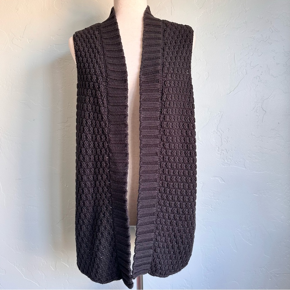 Chico's Women Black Knit Open-Front Sleeveless‎ Sweater Cardigan Vest L12 EUC